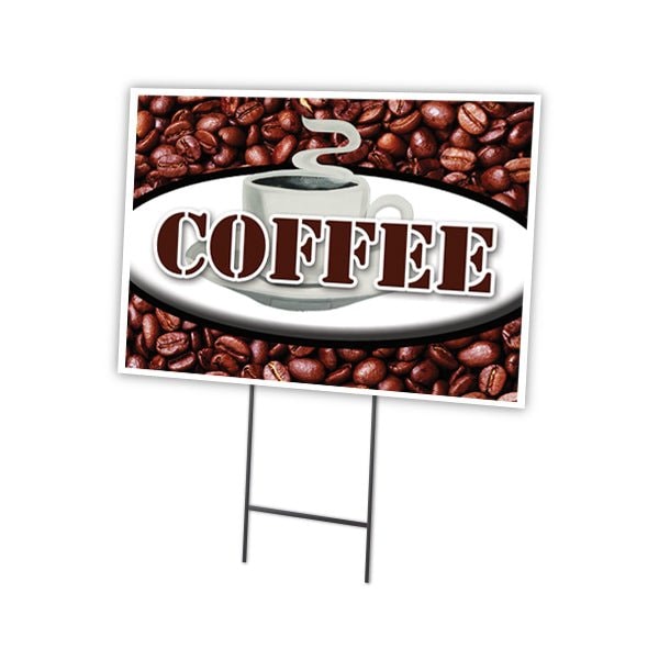 Coffee Yard Sign & Stake outdoor plastic coroplast window, C-1216-DS-Coffee